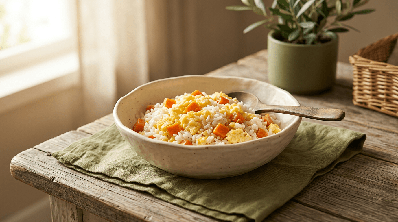 Arroz com Ovo Mexido e Cenoura (bem simples)
