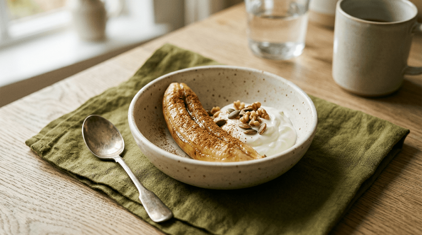 Banana Assada com Canela e Iogurte